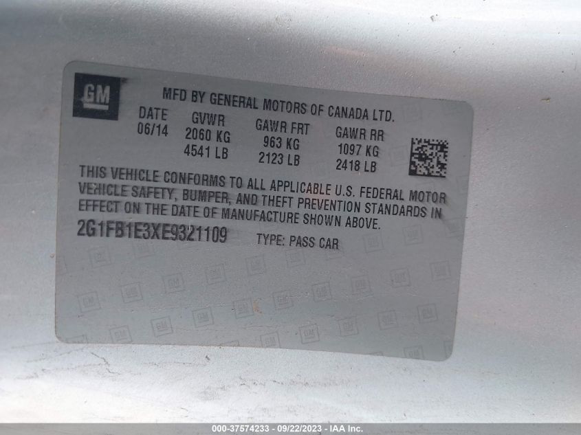 2014 CHEVROLET CAMARO LT - 2G1FB1E3XE9321109