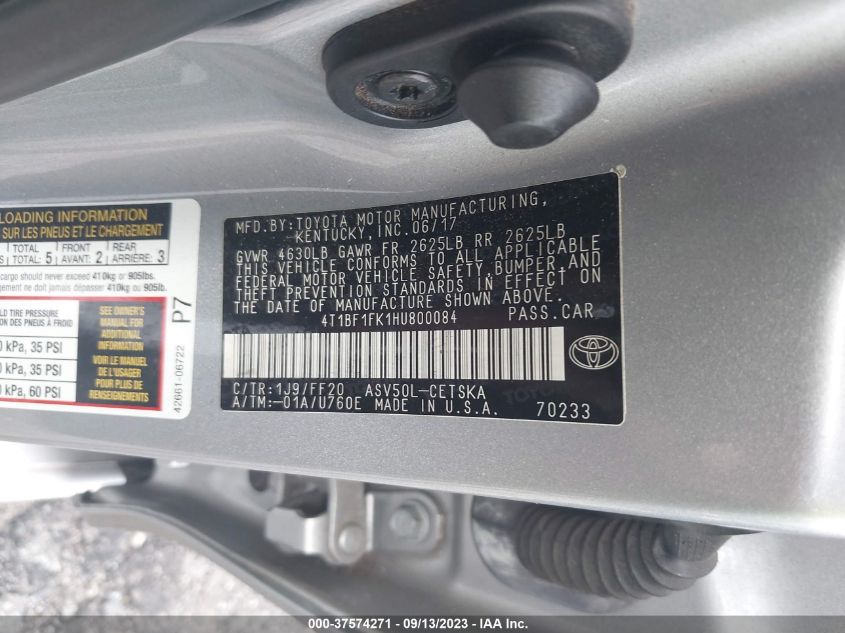 2017 TOYOTA CAMRY LE/XLE/SE/XSE - 4T1BF1FK1HU800084