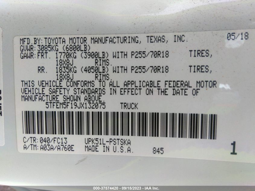2018 TOYOTA TUNDRA 2WD SR5 - 5TFEM5F19JX132075