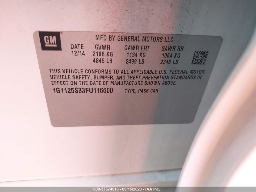 2015 CHEVROLET IMPALA LT - 1G1125S33FU116600