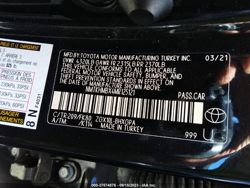 2021 TOYOTA C-HR XLE/LE/NIGHT SHADE/LIMITE - NMTKHMBX4MR125121