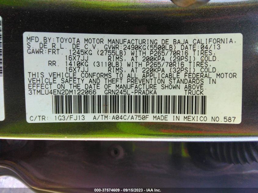 2013 TOYOTA TACOMA - 3TMLU4EN2DM122066