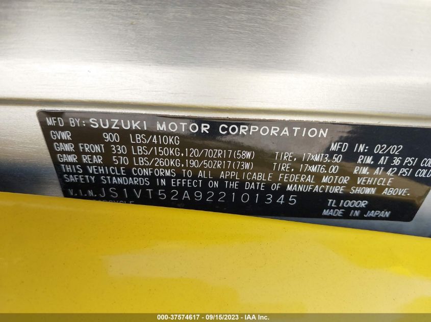 2002 SUZUKI TL1000 R - JS1VT52A922101345