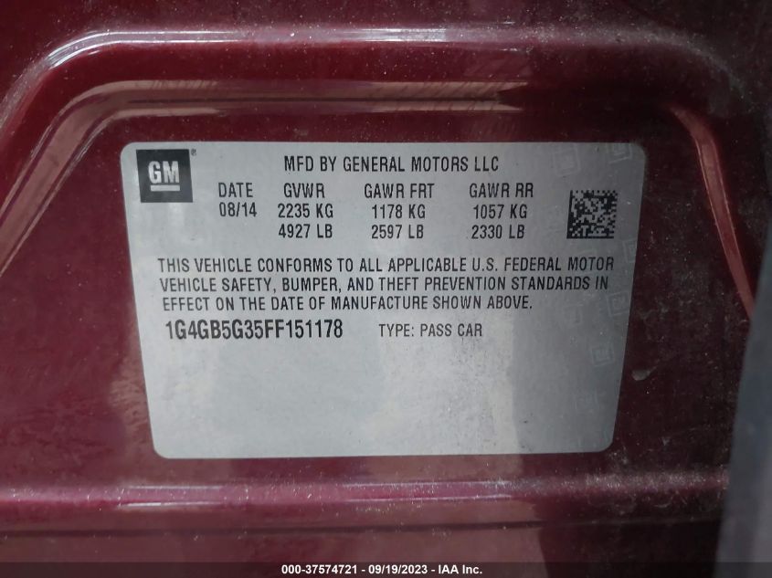 2015 BUICK LACROSSE LEATHER - 1G4GB5G35FF151178