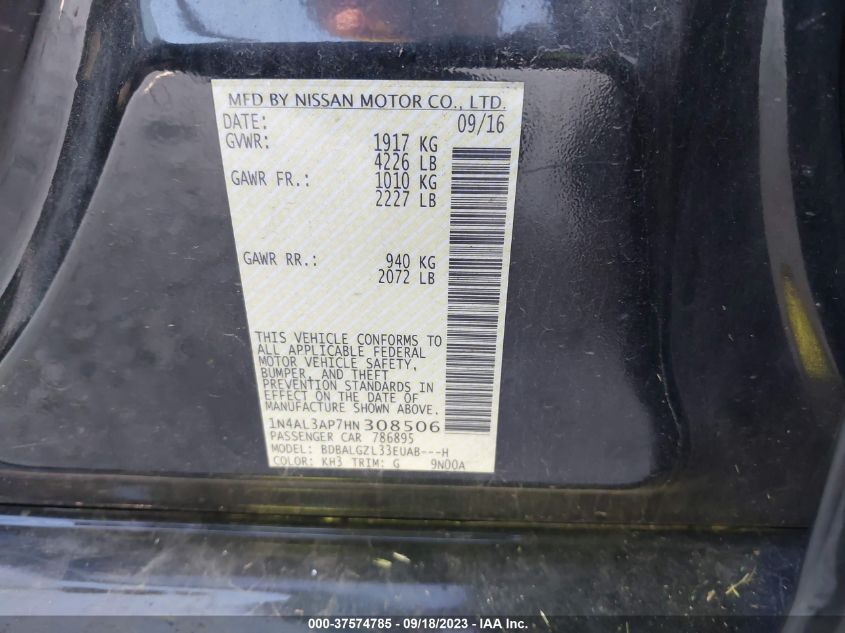 2017 NISSAN ALTIMA 2.5 S - 1N4AL3AP7HN308506