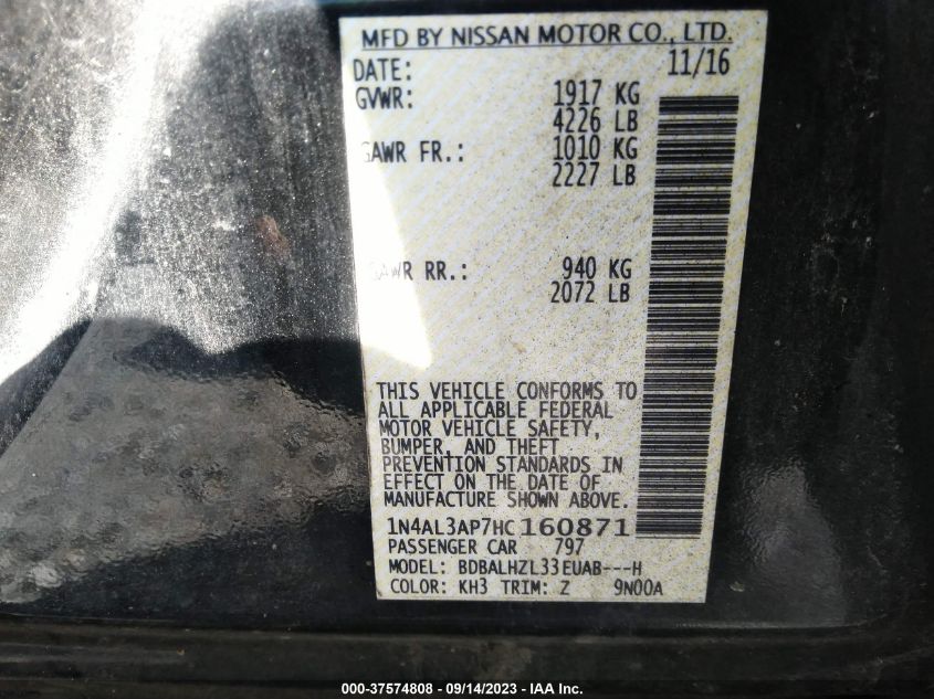 2017 NISSAN ALTIMA 2.5 SR - 1N4AL3AP7HC160871