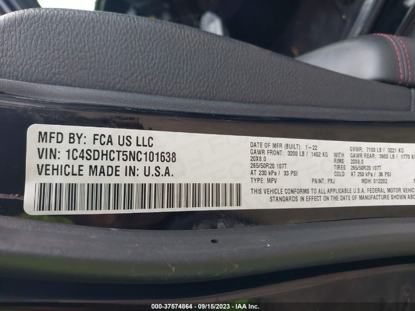 2022 DODGE DURANGO R/T - 1C4SDHCT5NC101638