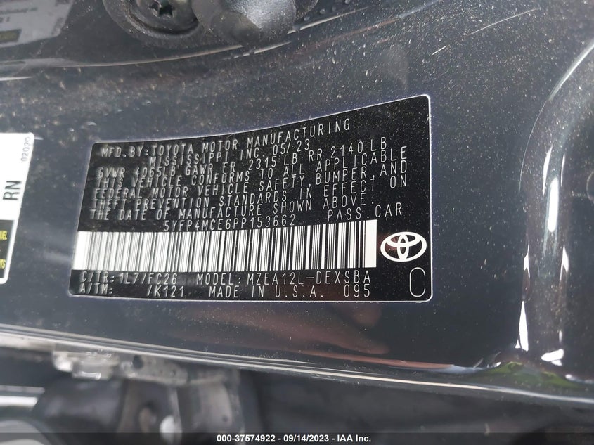 VIN 5YFP4MCE6PP153662 2023 TOYOTA COROLLA SE