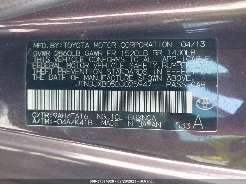 2013 TOYOTA SCION IQ - JTNJJXB05DJ025947