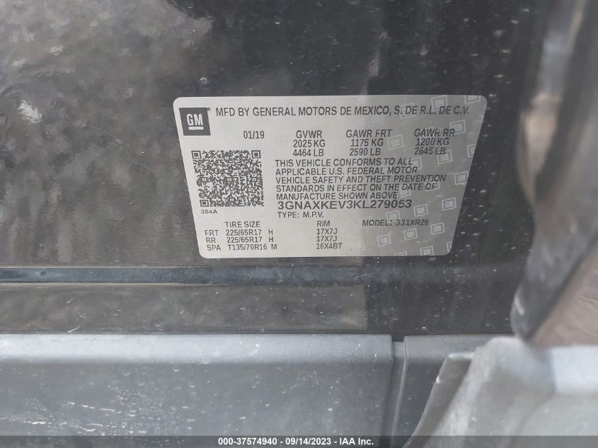2019 CHEVROLET EQUINOX LT - 3GNAXKEV3KL279053