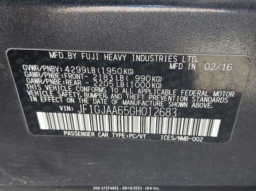 2016 SUBARU IMPREZA SEDAN - JF1GJAA65GH012683