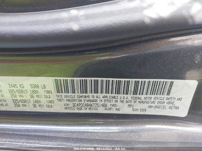 2019 DODGE JOURNEY SE VALUE PKG - 3C4PDCAB4KT751466
