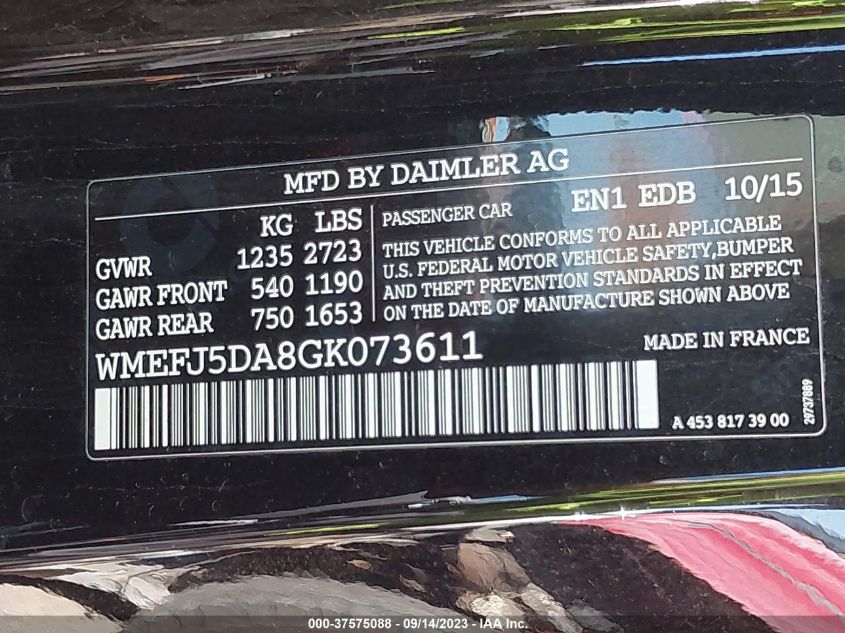 2016 SMART FORTWO PASSION/PURE/PRIME/PROXY WMEFJ5DA8GK073611