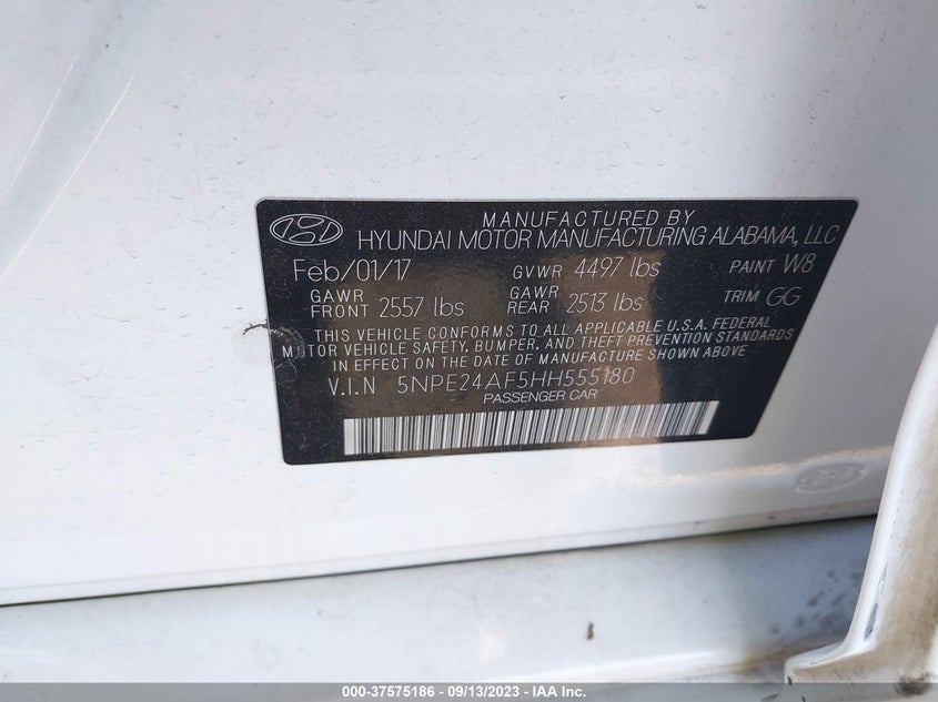VIN 5NPE24AF5HH555180 2017 HYUNDAI SONATA SE