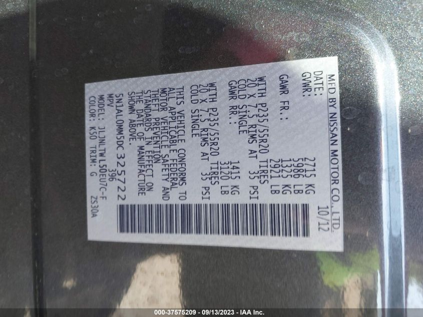 2013 INFINITI JX35 - 5N1AL0MM5DC325722