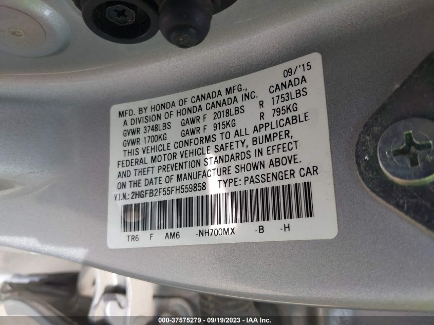 2015 HONDA CIVIC SEDAN LX - 2HGFB2F55FH559858