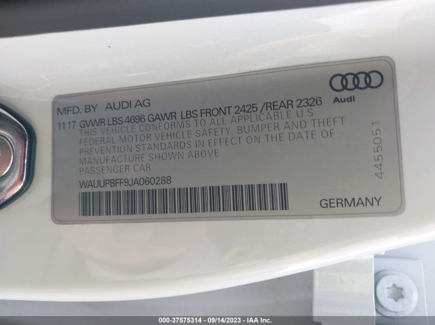 2018 AUDI A3 SPORTBACK E-TRON PREMIUM/TECH PREMIUM WAUUPBFF9JA060288