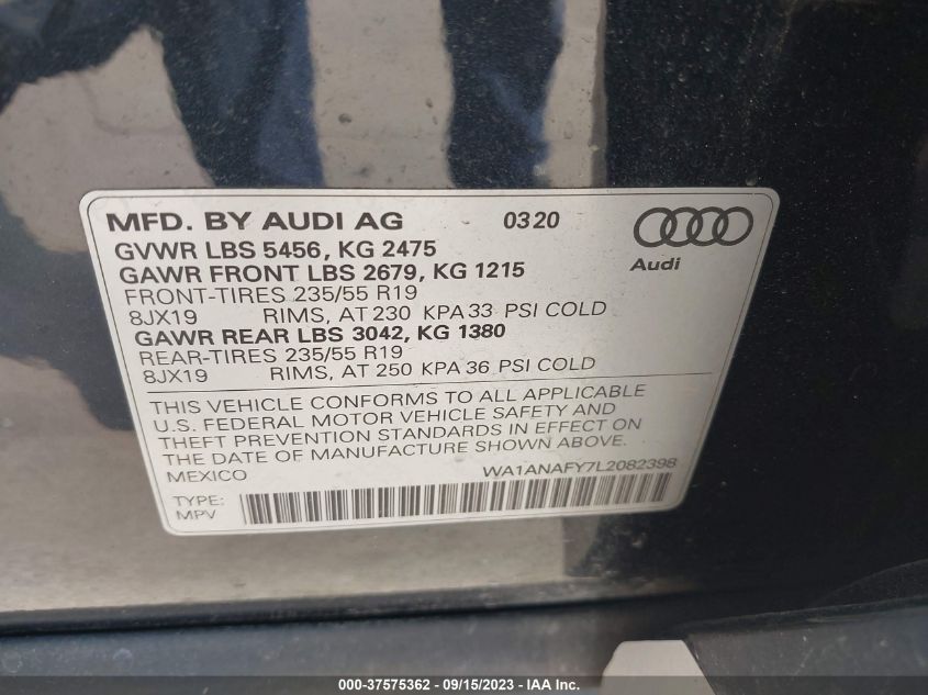 WA1ANAFY7L2082398 2020 AUDI Q5, photo no. 9