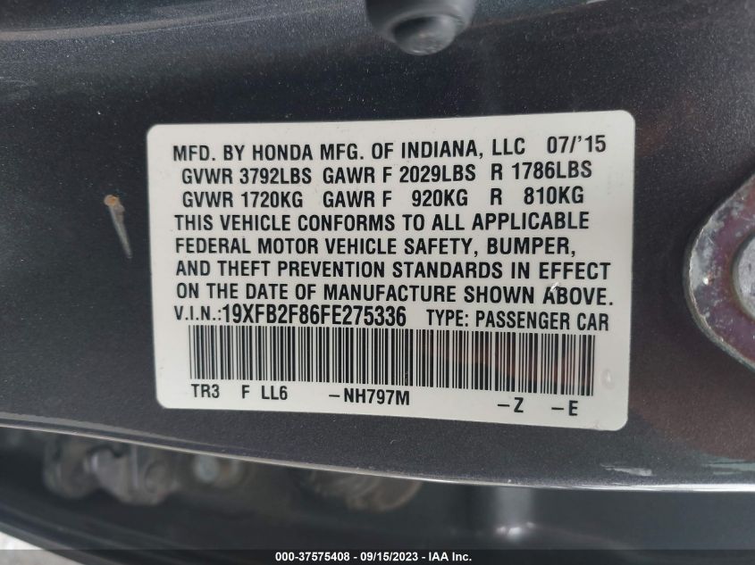 2015 HONDA CIVIC SEDAN EX - 19XFB2F86FE275336