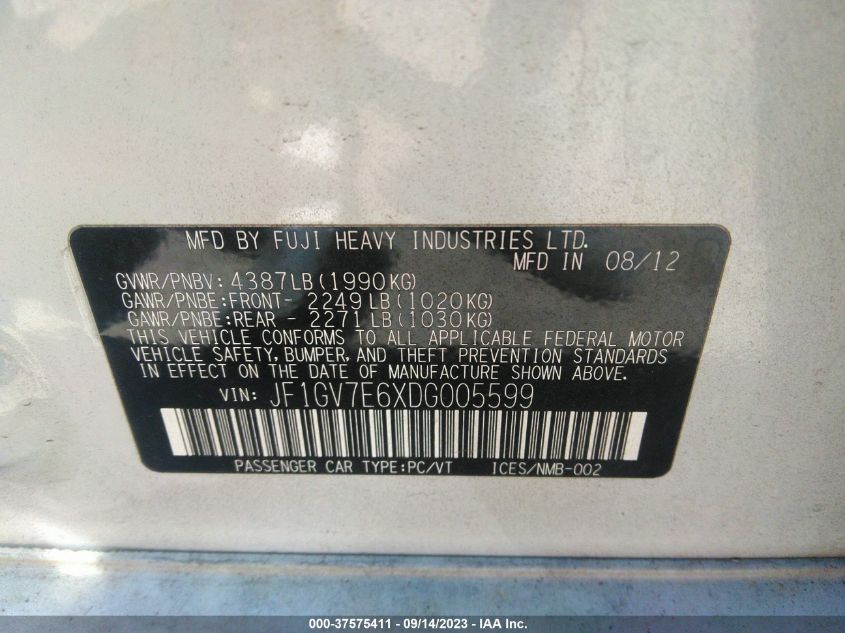 2013 SUBARU IMPREZA SEDAN WRX WRX JF1GV7E6XDG005599