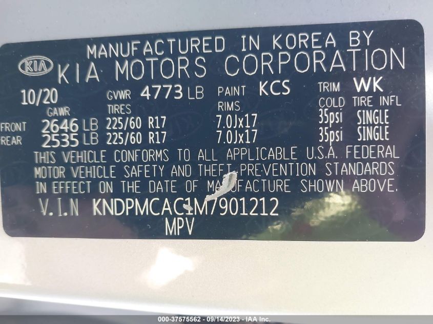 KNDPMCAC1M7901212 Kia Sportage LX 9