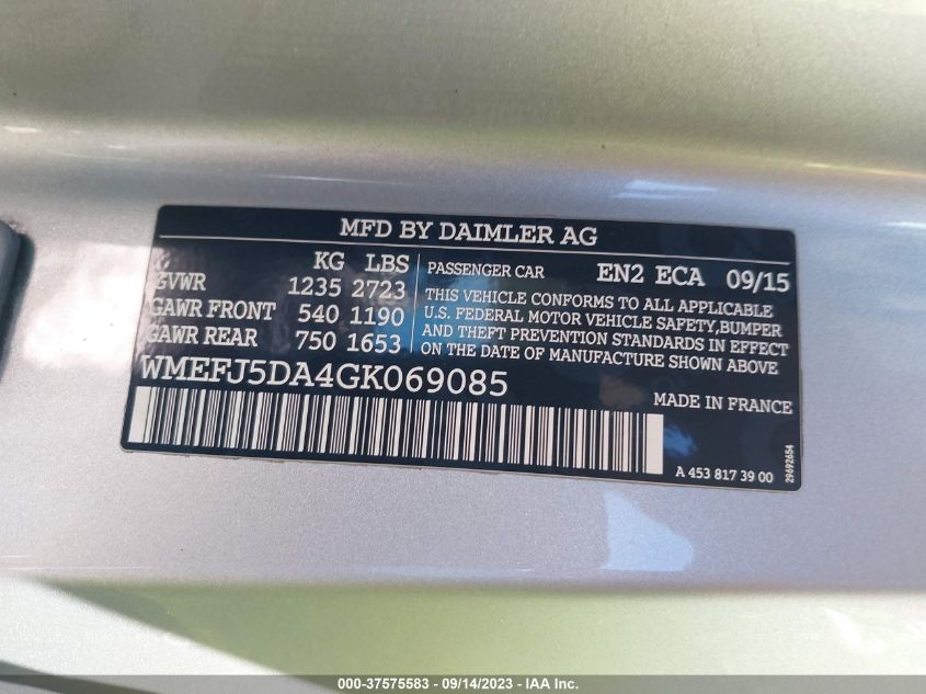 2016 SMART FORTWO PASSION/PURE/PRIME/PROXY - WMEFJ5DA4GK069085