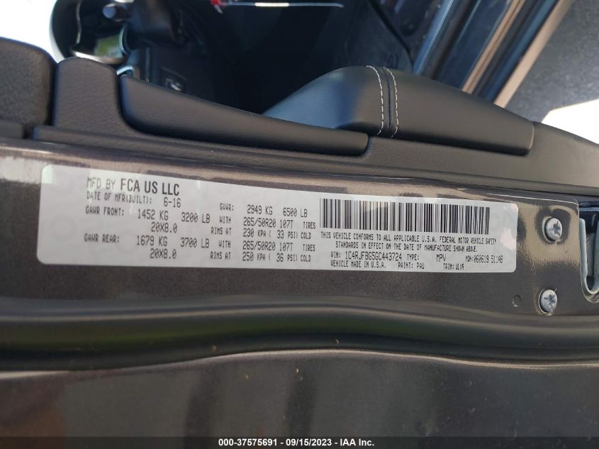 2016 JEEP GRAND CHEROKEE LIMITED - 1C4RJFBG5GC443724