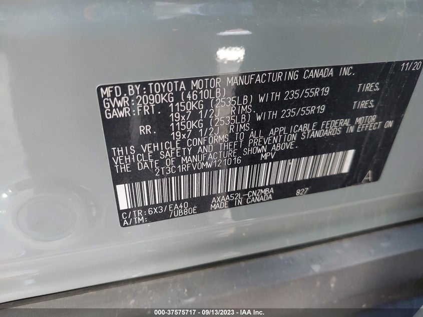 VIN 2T3C1RFV0MW121016 2021 TOYOTA RAV4 XLE PREMIUM