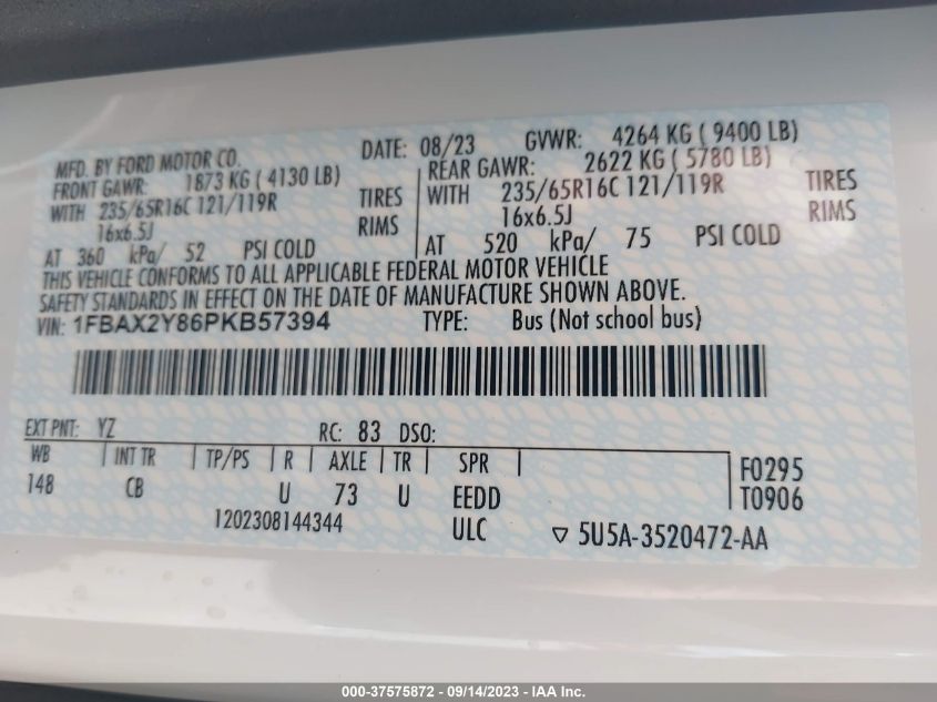 2023 FORD TRANSIT PASSENGER WAGON XL/XLT 1FBAX2Y86PKB57394