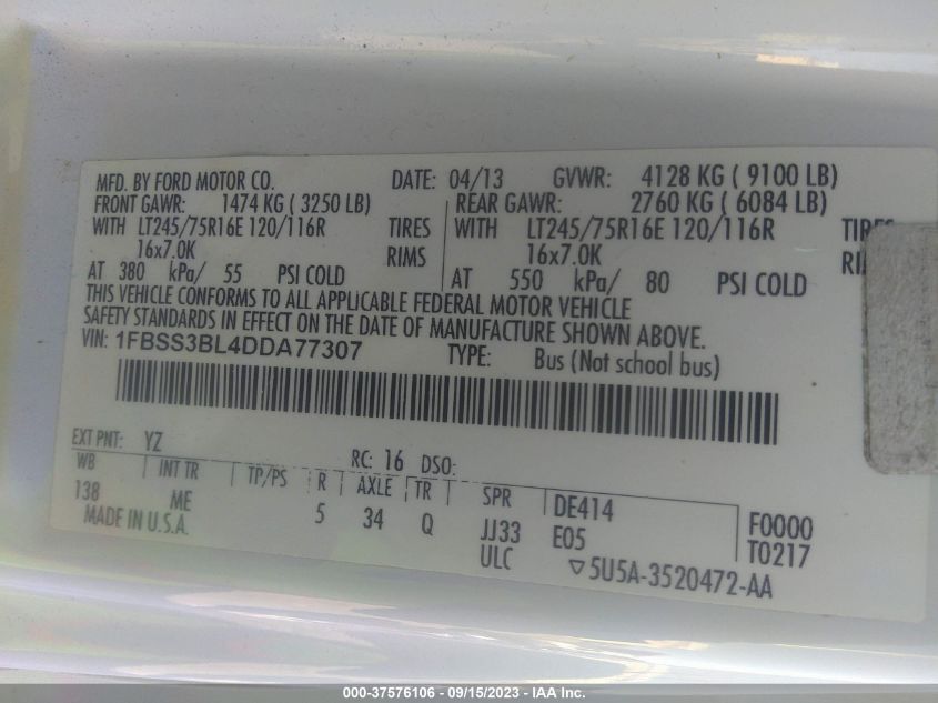2013 FORD ECONOLINE WAGON XL/XLT 1FBSS3BL4DDA77307