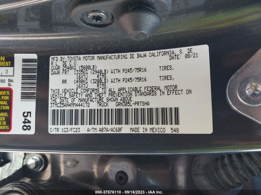 VIN 3TMCZ5AN4MM444172 2021 TOYOTA TACOMA 4WD SR/SR5/TRD SPORT