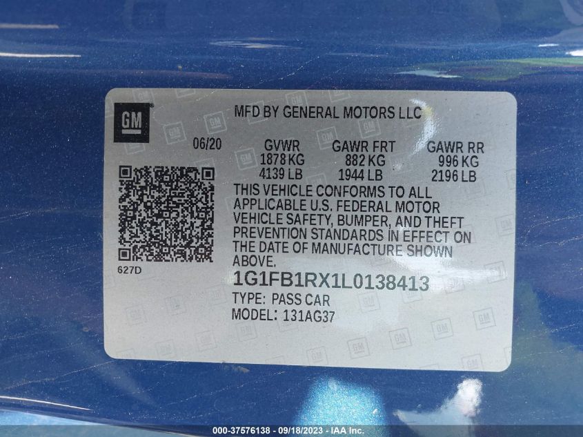2020 CHEVROLET CAMARO 1LT - 1G1FB1RX1L0138413