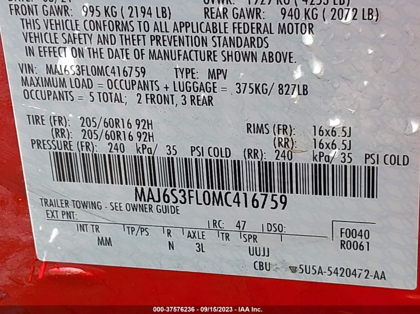 2021 FORD ECOSPORT S - MAJ6S3FL0MC416759