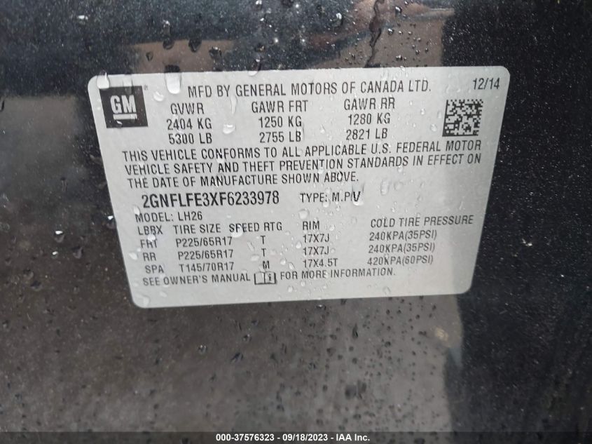 2015 CHEVROLET EQUINOX LT - 2GNFLFE3XF6233978