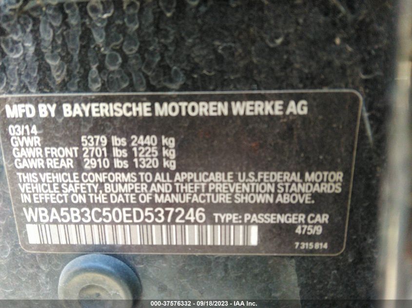 2014 BMW 535I XDRIVE WBA5B3C50ED537246