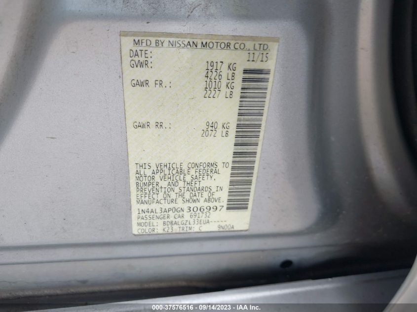2016 NISSAN ALTIMA 2.5 - 1N4AL3AP0GN306997