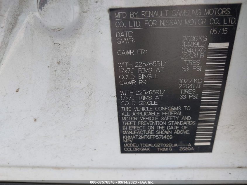 2015 NISSAN ROGUE SV - KNMAT2MT6FP571469