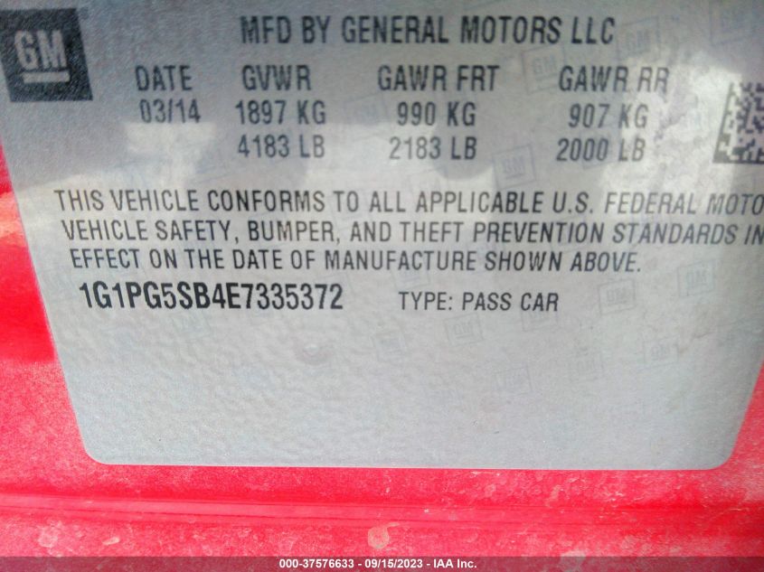 2014 CHEVROLET CRUZE LTZ - 1G1TG5SB4E7335372