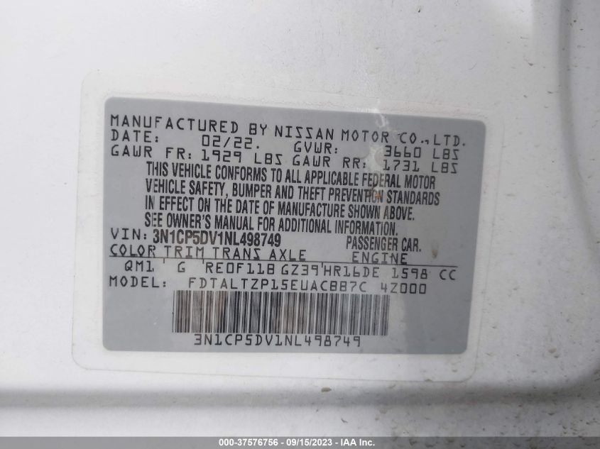 2022 NISSAN KICKS SR - 3N1CP5DV1NL498749