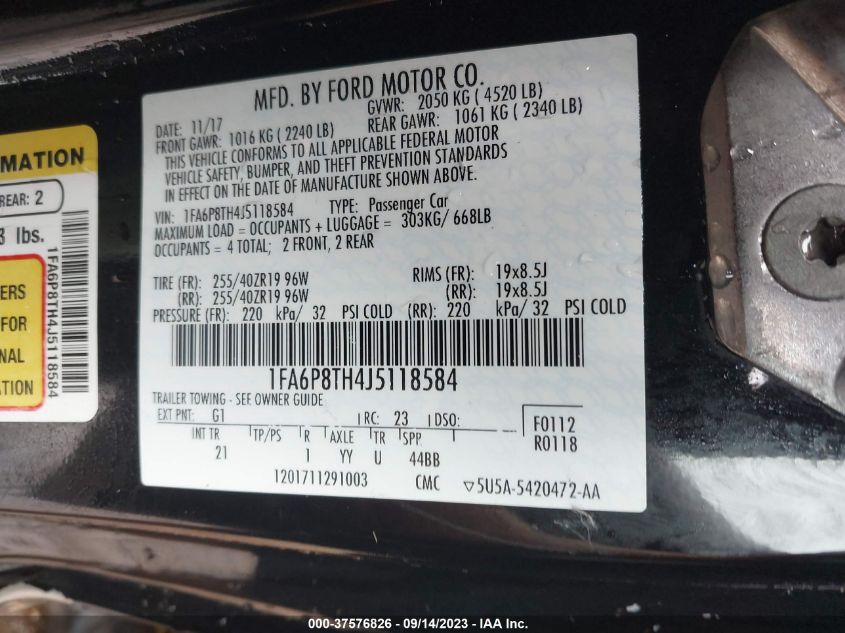 2018 FORD MUSTANG ECOBOOST - 1FA6P8TH4J5118584