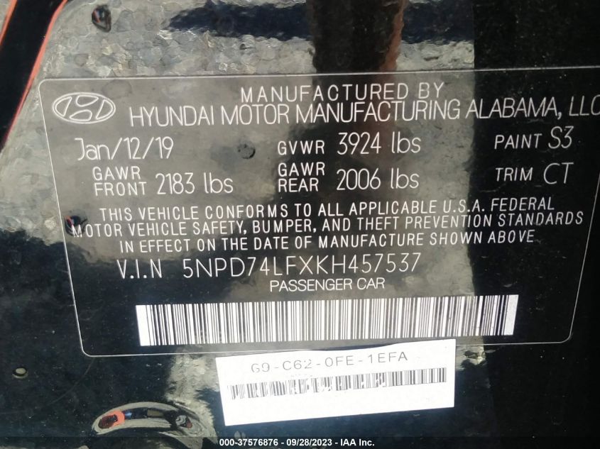 5NPD74LFXKH457537 Hyundai Elantra SE 9