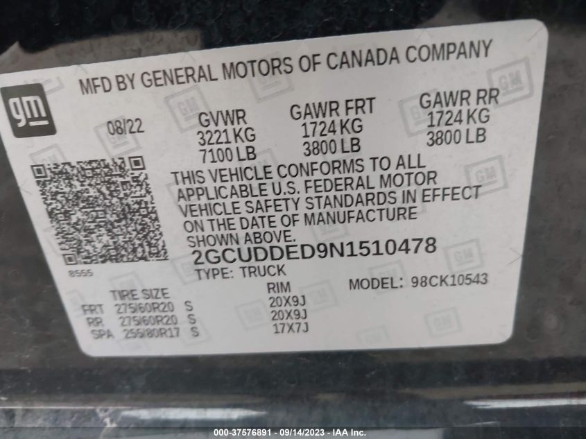 2022 CHEVROLET SILVERADO 1500 LT - 2GCUDDED9N1510478