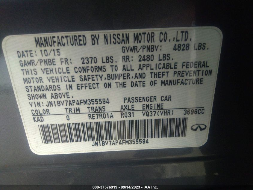 2015 INFINITI Q50 PREMIUM - JN1BV7AP4FM355594
