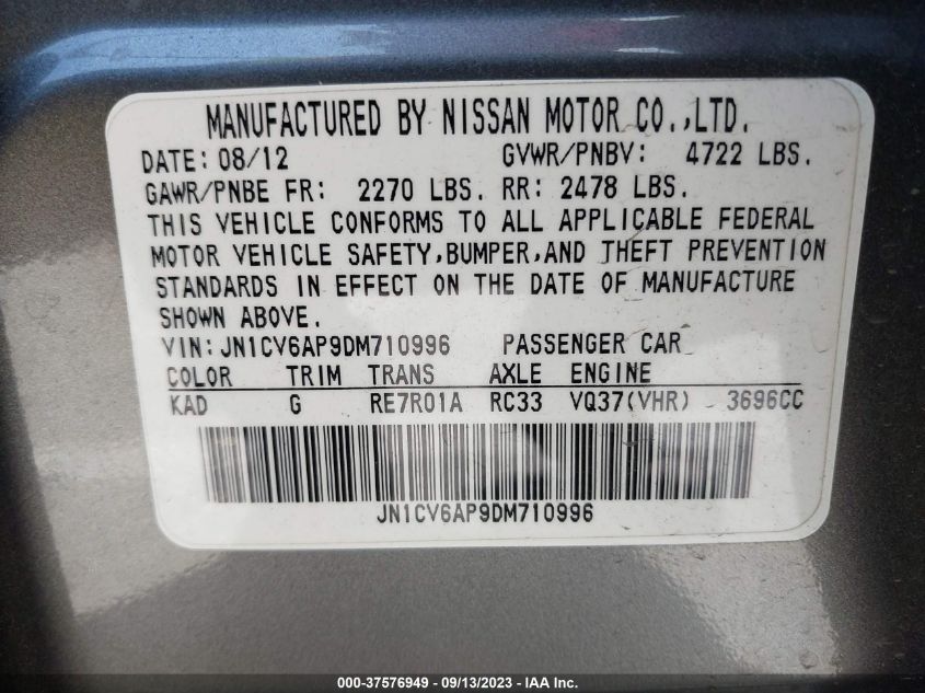 2013 INFINITI G37 SEDAN JOURNEY JN1CV6AP9DM710996