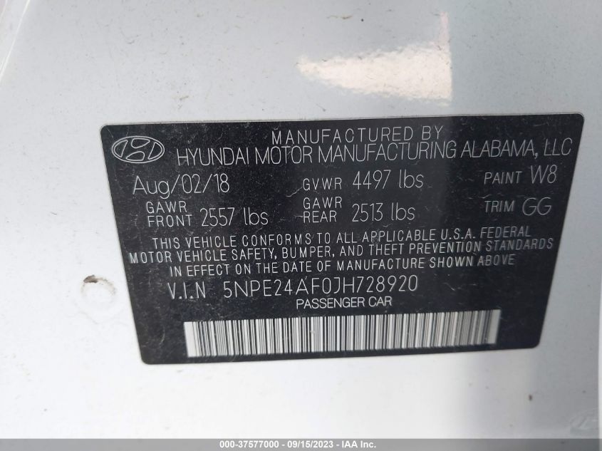 2018 HYUNDAI SONATA SE - 5NPE24AF0JH728920