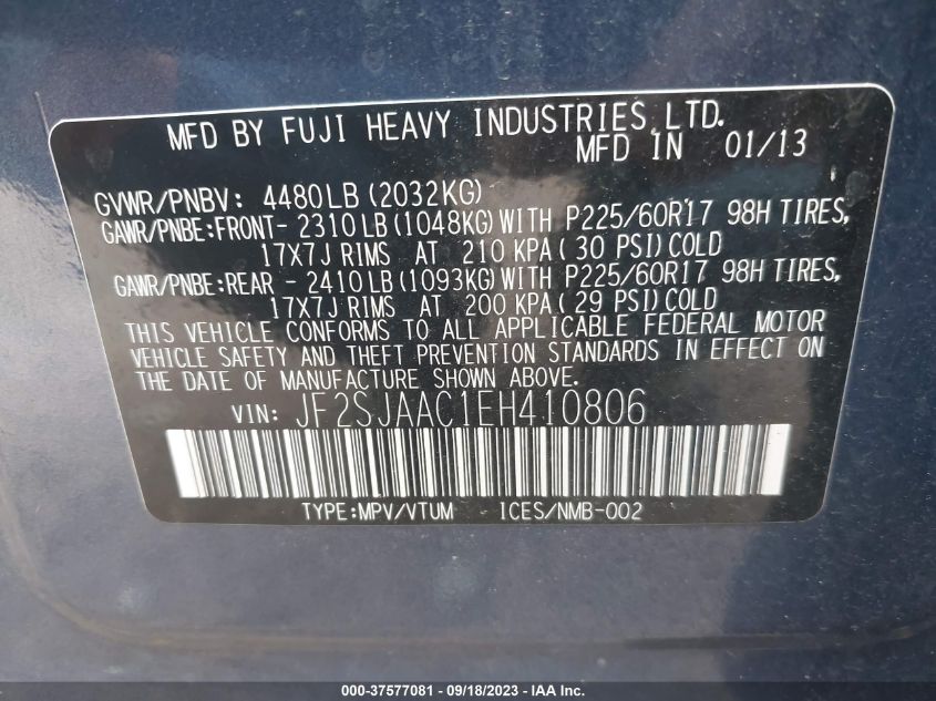 2014 SUBARU FORESTER 2.5I - JF2SJAAC1EH410806
