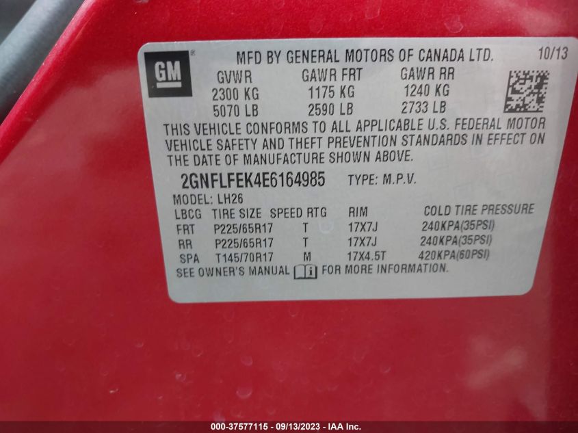 2014 CHEVROLET EQUINOX LT - 2GNFLFEK4E6L64985