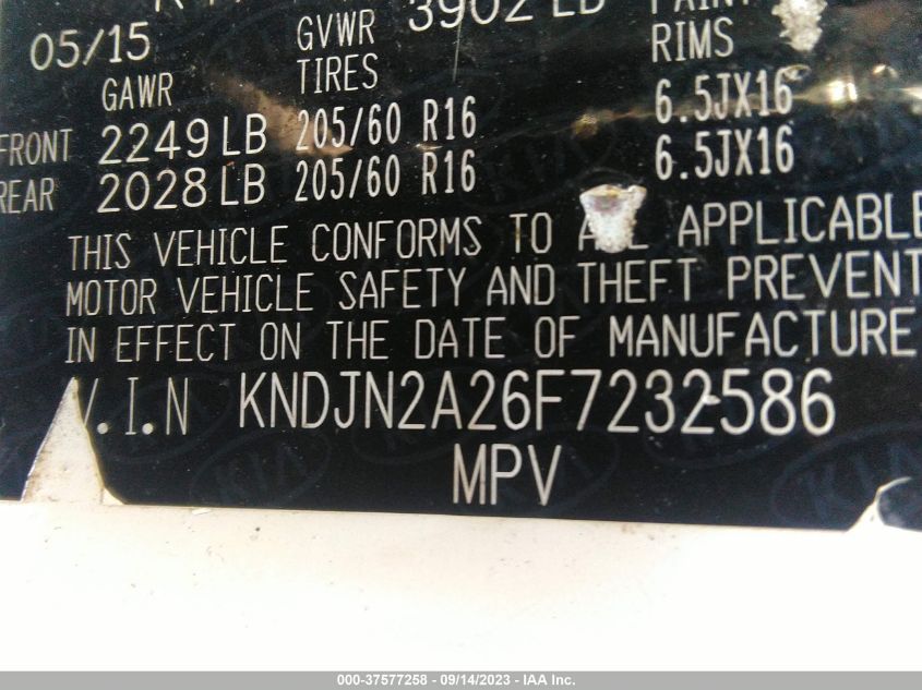 2015 KIA SOUL BASE - KNDJN2A26F7232586