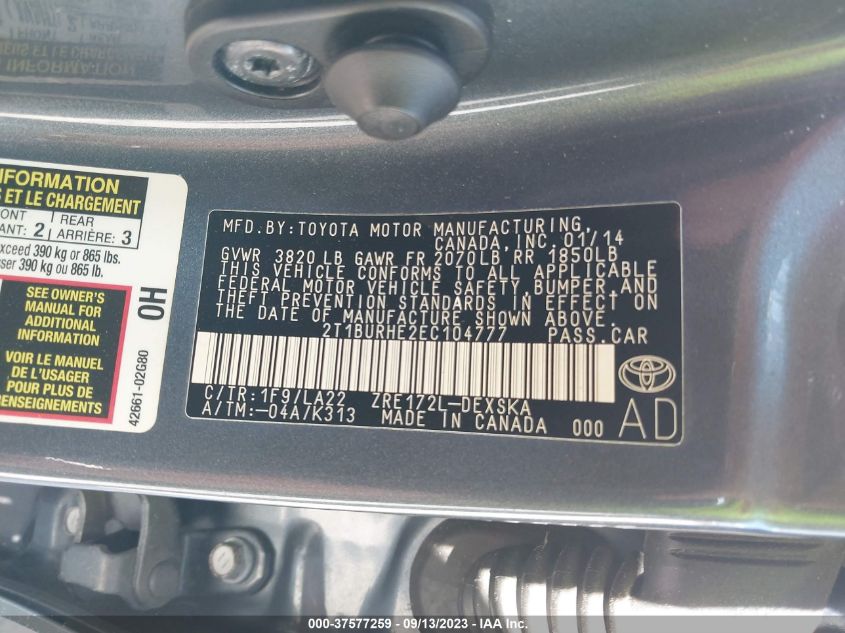 2014 TOYOTA COROLLA S - 2T1BURHE2EC104777