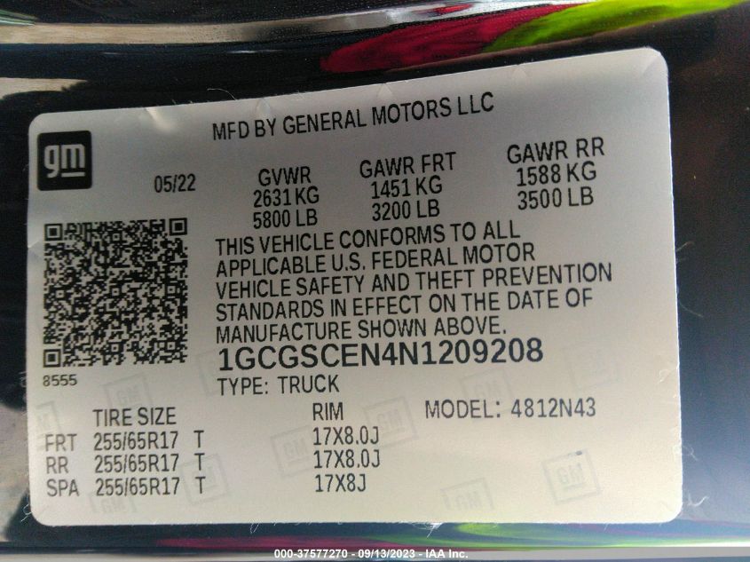 2022 CHEVROLET COLORADO 2WD LT - 1GCGSCEN4N1209208